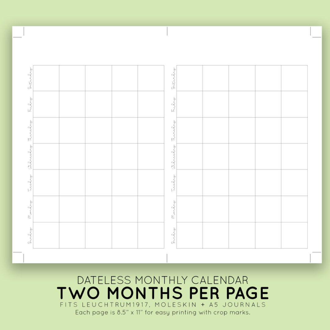 Dateless Monthly Printable Calendar + Habit Tracker Kit Laura Kinker