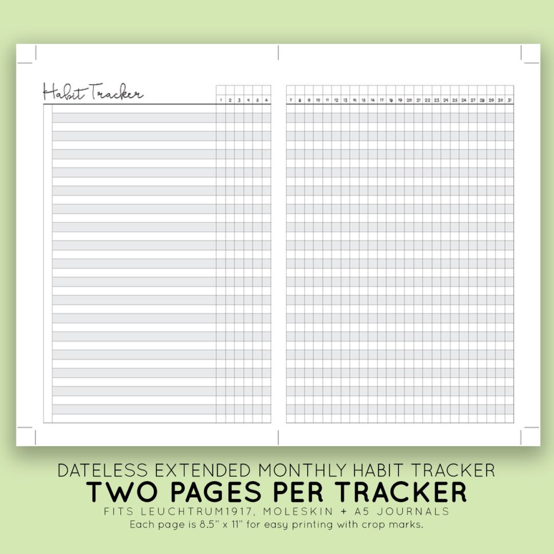 Dateless Printable Monthly 2 Page Habit Tracker | Laura Kinker