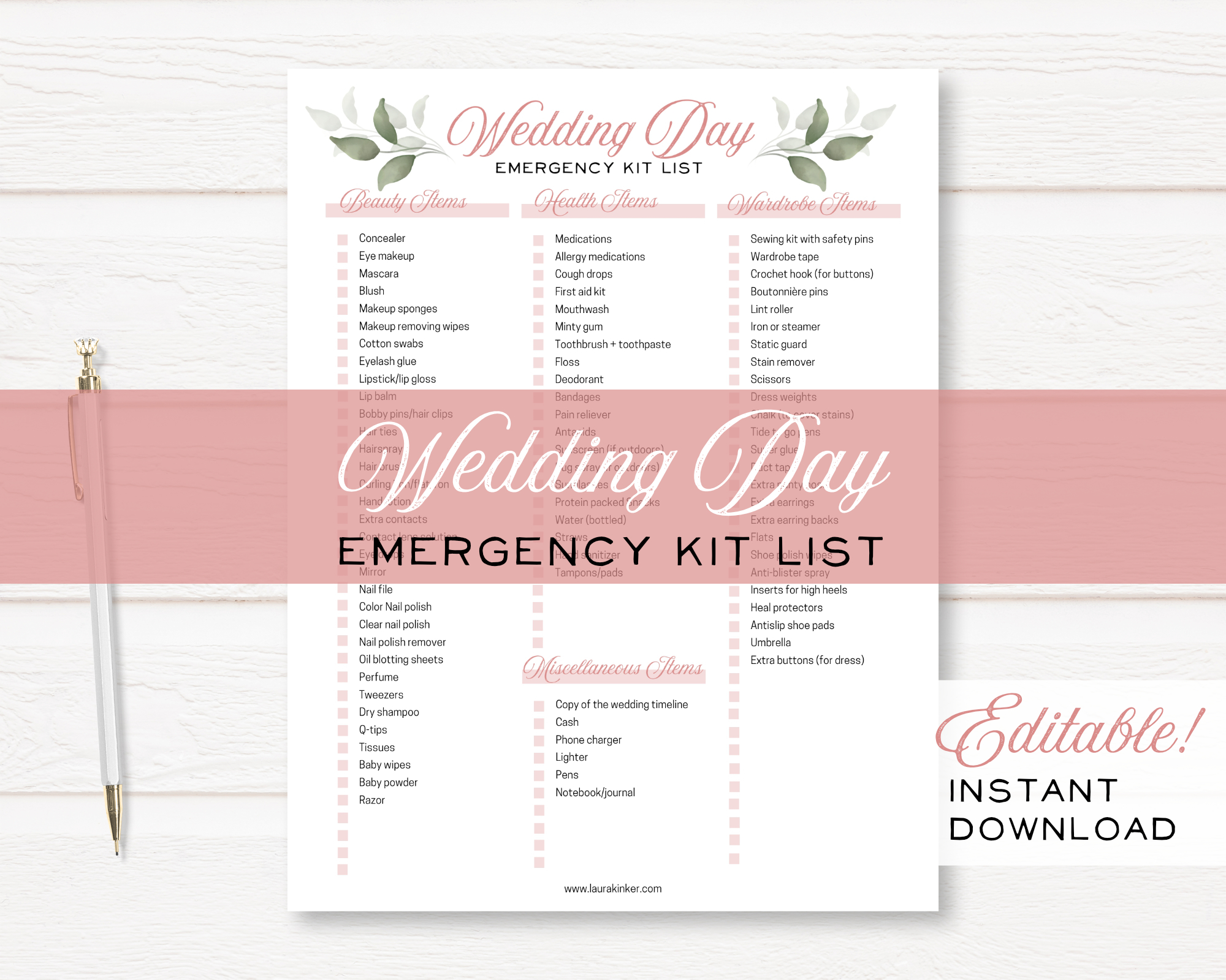 Wedding Day Emergency Kit List Printable