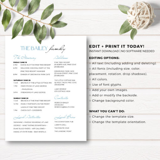 Beach Family Reunion Editable Customizable Event Itinerary + Details - Image 2
