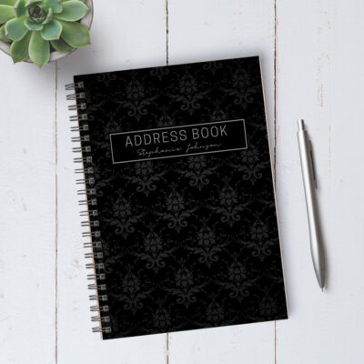 Personalizable Black Damask Address Book